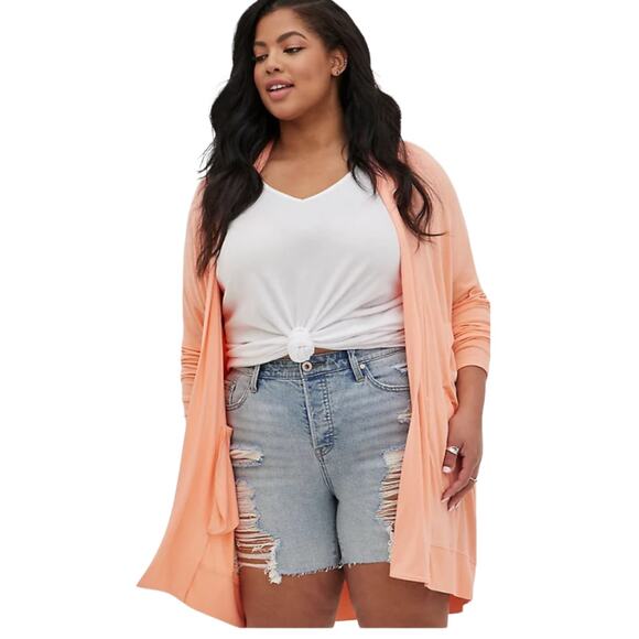 Torrid NWT Drop Shoulder Drape Cardigan - Super Soft Peach Size 2X Stretchy - Picture 2 of 6